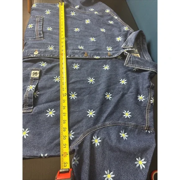 Lucy & Yak Womens 3X Denim Jacket Blue Daisy Embroidery Logo Chore Utility Boho - Picture 8 of 9